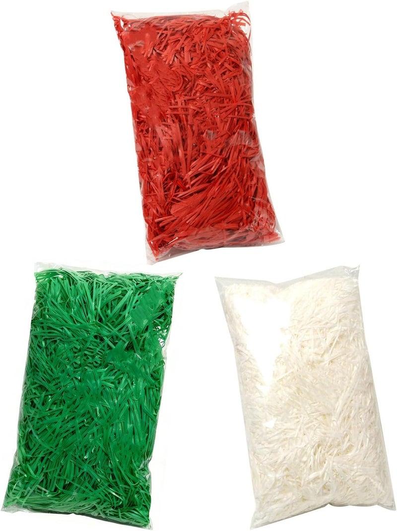 JINZOFLY Raffia Paper Shreds, 300g Shredded Paper for Gift Box, Christmas Shred Filler for Gift Wrapping & Basket Filling(Red, White, Green) - Image 1